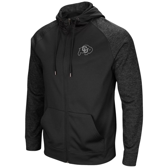 Colosseum Black Colorado Buffaloes Blackout 3.0 Tonal Raglan Full-Zip Hoodie - Picture 1 of 5
